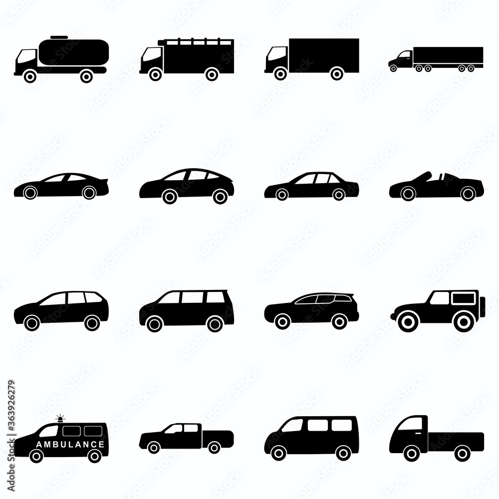 car icon set vector symbol transportations illustration isolated white background
