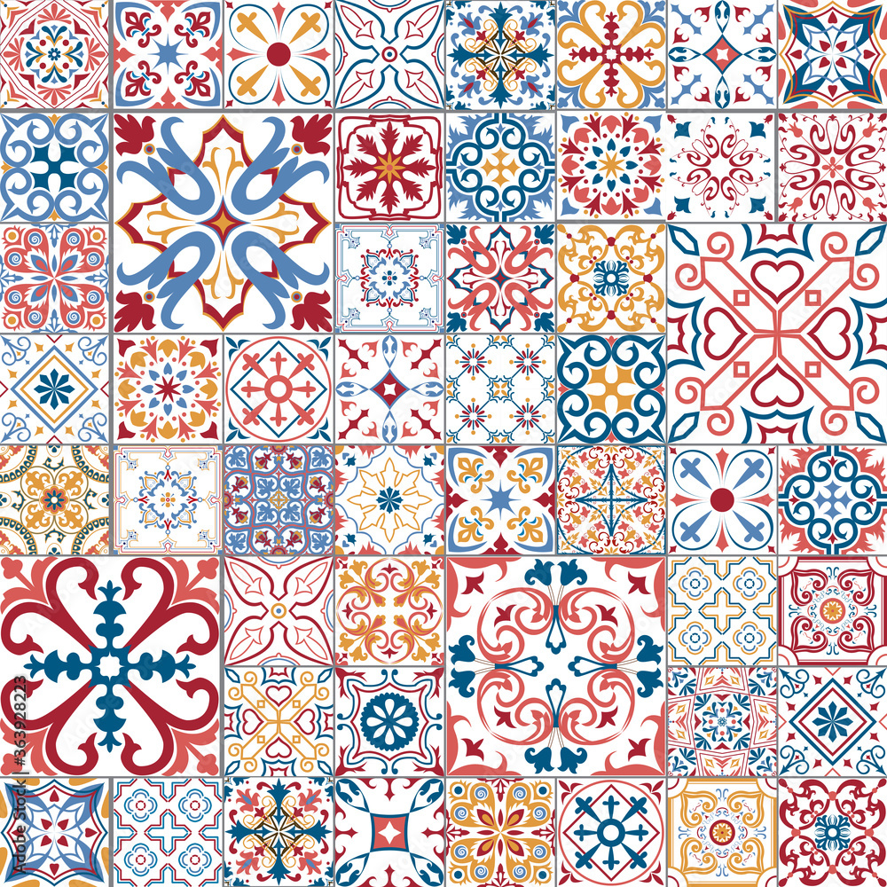 Big set of tiles in portuguese, spanish, italian style. For wallpaper, backgrounds, decoration for your design, ceramic, page fill and more. Big set of tiles in portuguese, spanish, italian style. For wallpaper, backgrounds, decoration for your design, ceramic, page fill and more.