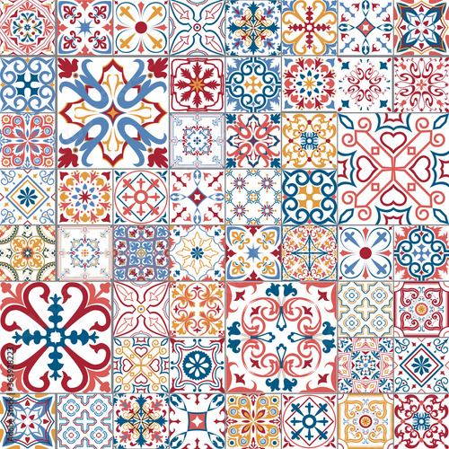 Big set of tiles in portuguese, spanish, italian style. For wallpaper, backgrounds, decoration for your design, ceramic, page fill and more.
