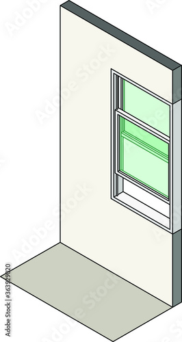 Window type / construction: Single hung vertical sliding window shown installed in a wall.