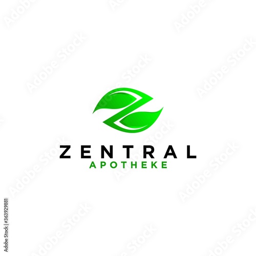 Green letters Z logo with leaves. /symbol / alphabet / botanical / natural