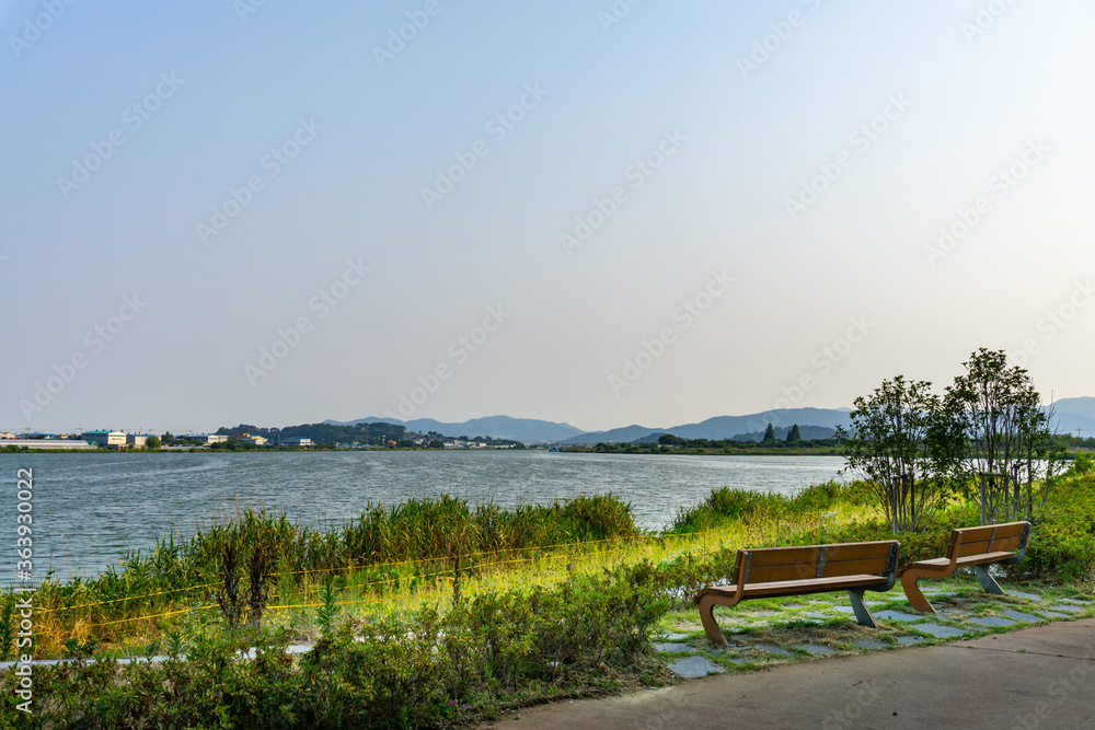 View of west Nakdong river in Gimehae, South Gyeongsang province, South Korea