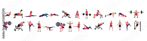 Man and woman gym set. Workout flat illustration collection - Vector