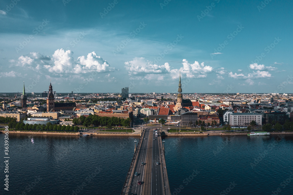 Riga old town and Akmens bridge