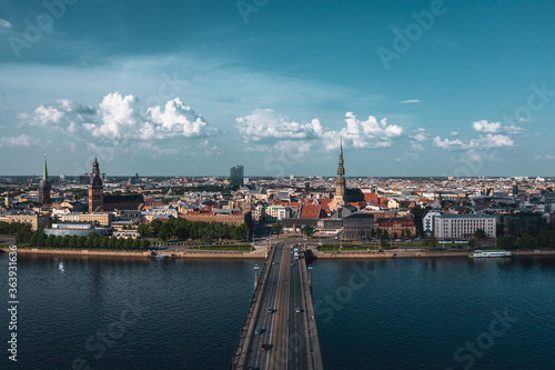 Riga old town and Akmens bridge photo