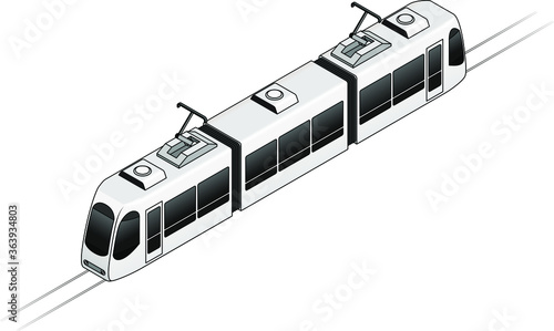 A tram or light rail public transport vehicle. Three-car.