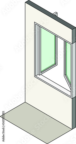 Window type / construction: Double horizontal pivot / swing casement window shown installed in a wall.