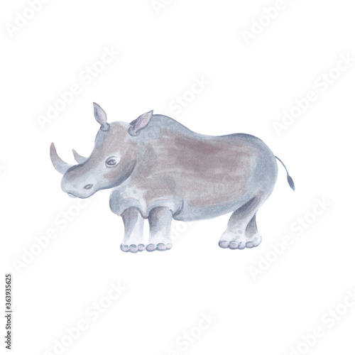 Fototapeta Naklejka Na Ścianę i Meble -  Watercolor marker cute realistic illustration of rhino.
