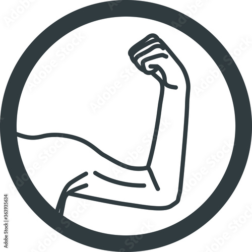 Weak male arms with flexed biceps muscles. Linear vector illustration