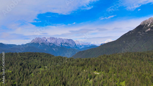 Alpin landscape with beautiful mountains in summertime  view from drone