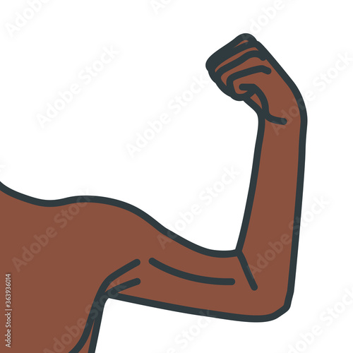 Weak male arms with flexed biceps muscles. Linear vector illustration