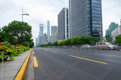 highway transportation and the high-rise building unde in the blue sky.