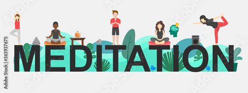 The vector banner of Meditation topic. Creative flat design for web banner, business presentation, online article.