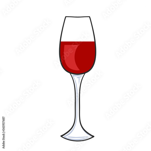 Hand drawn glass of red wine isolated on white for design, stock vector illustration