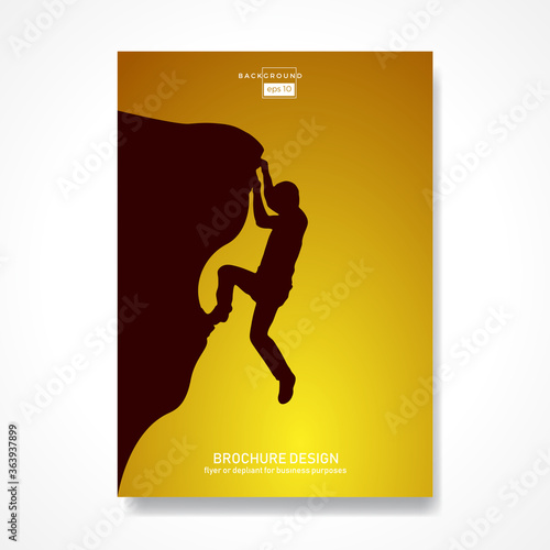 Rock climber conquers the top of a mountain. Rock climbing, success concept.