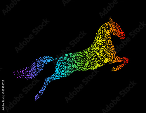 Rainbow horse on a black background