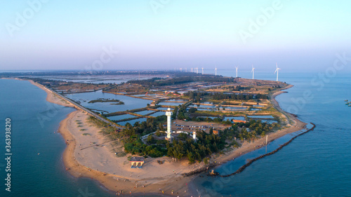Aerial photo of sailing lighthouse by the sea © 一飞 黄