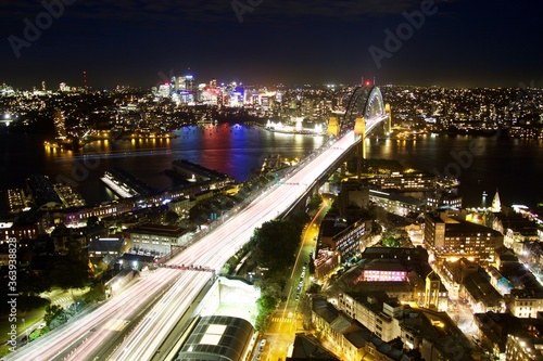 traffic at night on Harbour bridge, Sydney, Australia 