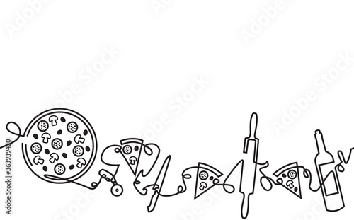 Pizza Horizontal Pattern. Minimal style. Can be yused like Poster, Banner, Flyer, Placard, or in other design decoration. Vector illustration.