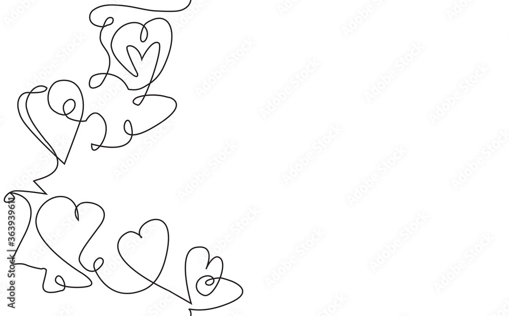 Pattern with hearts hand drawn with thin line Isolated on white background. Vector illustration. Can be yused for decoration and covering in your design works.