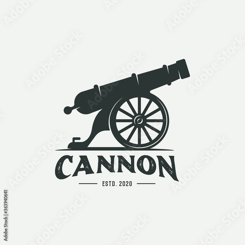 Valokuva Cannon and wheel icon vector isolated on white background