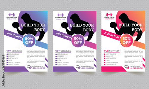 Fitness Flyer Template, Fitness Gym Flyer, Gym Flyer Template, Fitness gym social media post square banner template for fitness studio promotion, Workout girl. Sports and Health Care Flyer. Gym Design