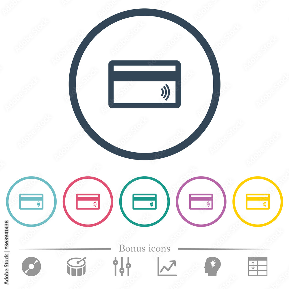 Contactless credit card flat color icons in round outlines Contactless credit card flat color icons in round outlines
