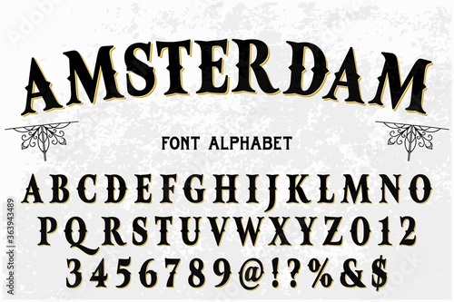 Typeface vector, classic lettering, white style, alphabet design, vintage vector font