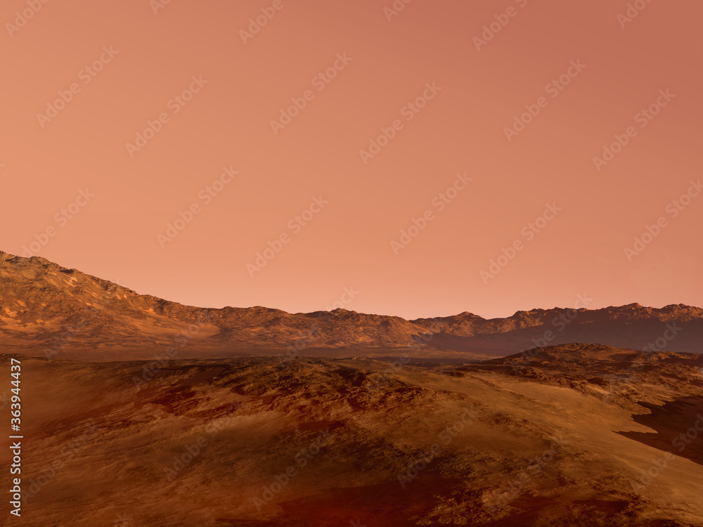 Mars landscape with a red rocky terrain