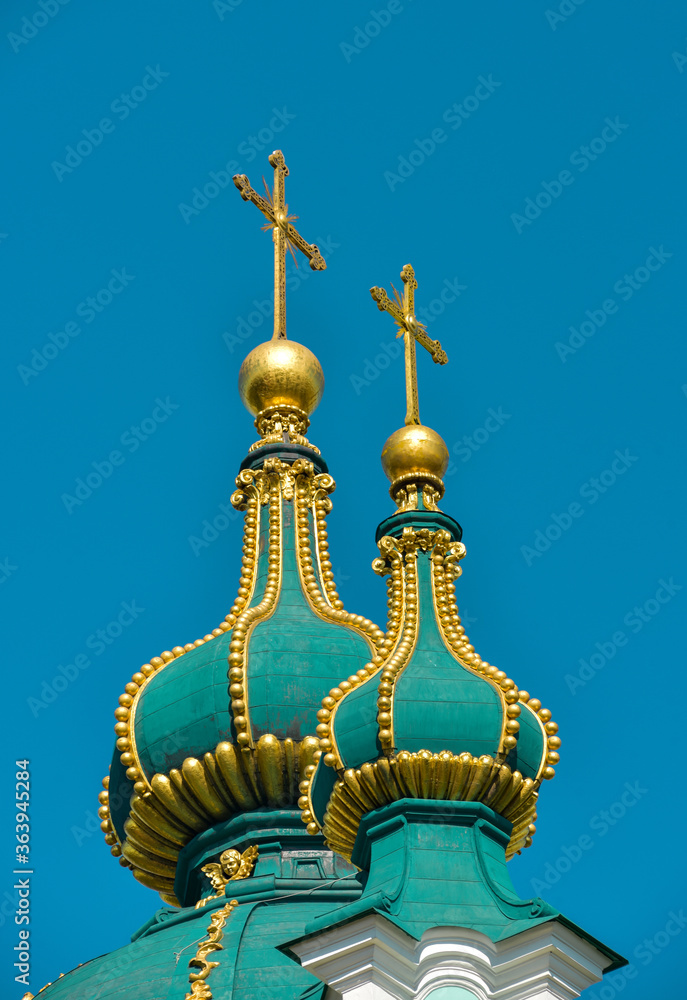 domes of St. Andrew's Church in Kyiv close-up
