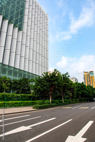 Features of asphalt asphalt roads and buildings.