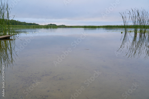 View of the Voronezh reservoir from the right bank on a summer morning