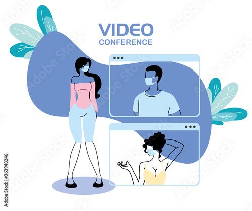 people with masks in video conference