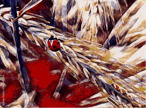 watercolor painting of a ladybug on a wheat field