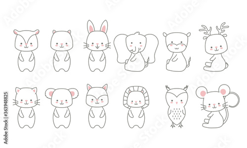 set of icons animals baby kawaii on white background