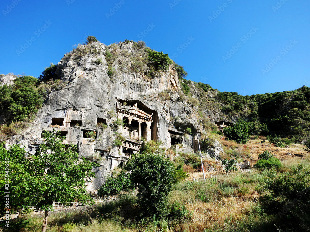 The Lycian cliff tombs in Fethiye, Turkey