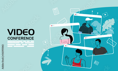 people with masks in video conference