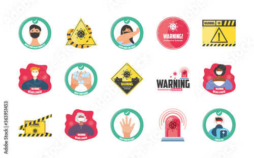 set of icons security measures and precautions, warning signs