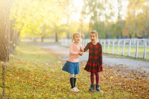 two little girls in autumn park