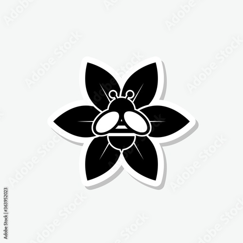 Bee on flower sticker icon isolated on gray background