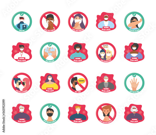 set of icons security measures and precautions, warning signs