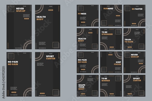 Sports social media template pack to promote your brand and advertise on different social media channels. designs for promotion.