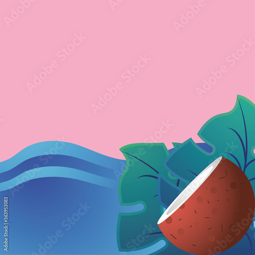 template with summer fruits and symbols of summer