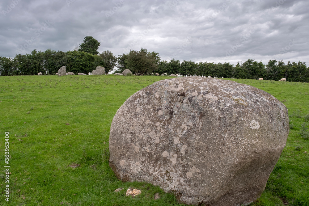 Piper stone with stone circle in the background. Athgreany, Co. Wicklow. Ireland. July 2020