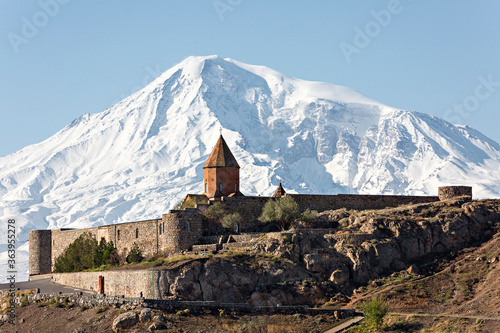 Khor Virap Monastery with the Mount Ararat in the background in Armenia