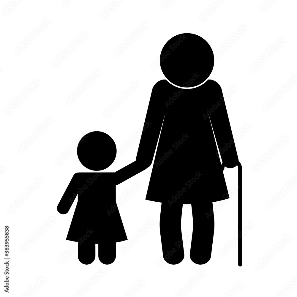grandmother and granddaughter avatar silhouette style icon design, Family relationship and generation theme Vector illustration grandmother and granddaughter avatar silhouette style icon design, Family relationship and generation theme Vector illustration