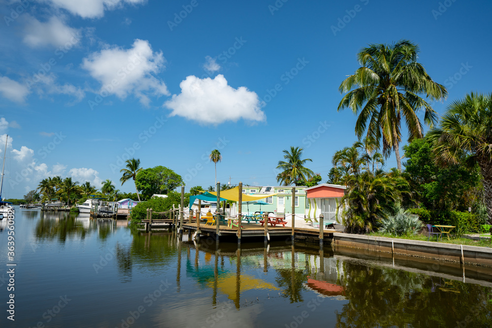 Photo of colorful waterfront homes in Matlacha Florida USA