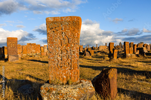 Obraz na plátně Historical tombs and head stones known as Khachkars or Armenian cross stones, in