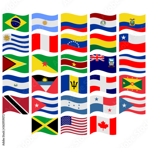 set flags of countries in america continent icon vector symbol of country illustration isolated white background