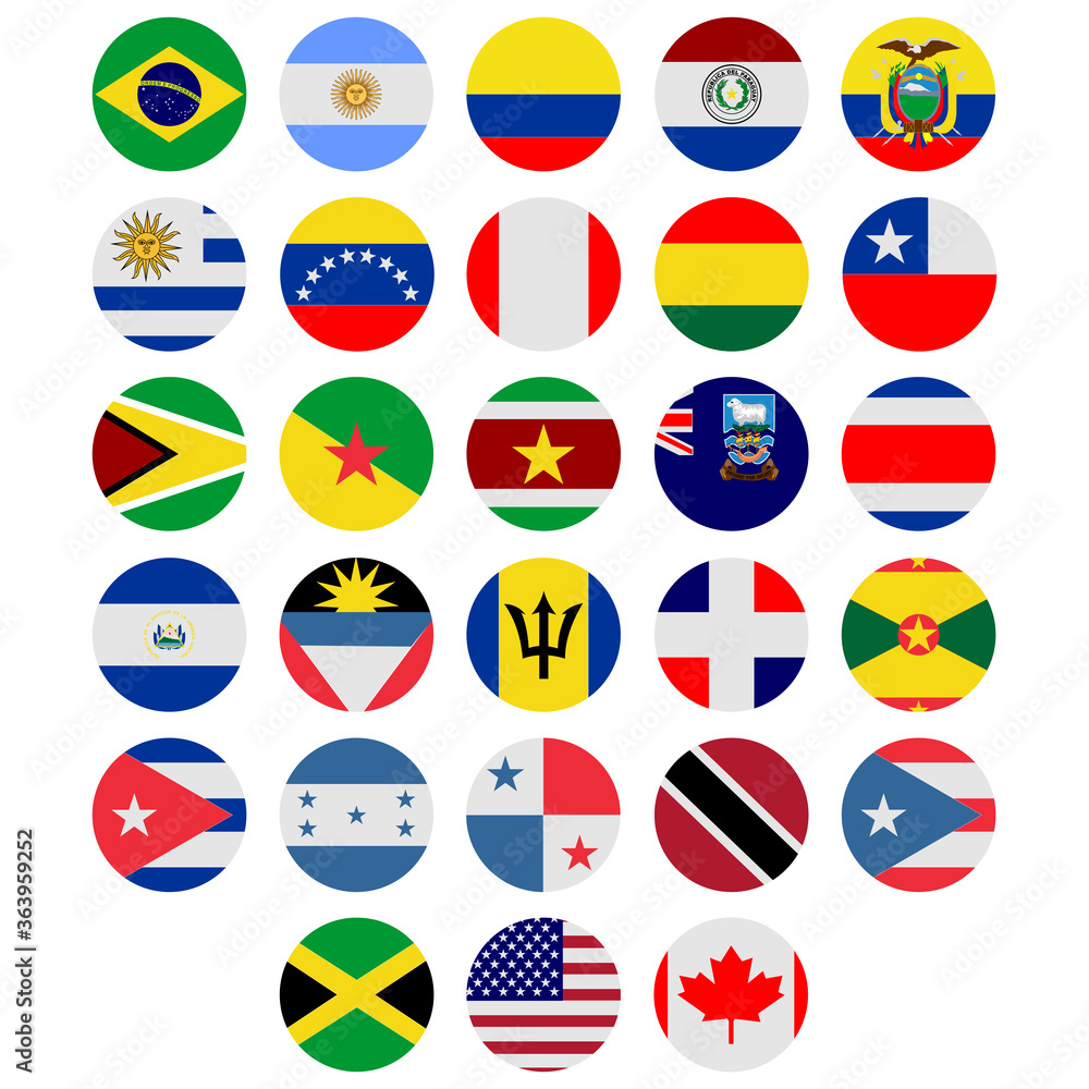 set flags of countries in america continent icon vector symbol of country illustration isolated white background set flags of countries in america continent icon vector symbol of country illustration isolated white background